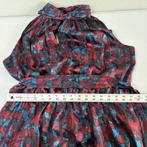 Anne Klein Twist Neck Halter Midi Dress Womens 16 W Red Blue Floral Metallic NWT - Picture 13 of 15